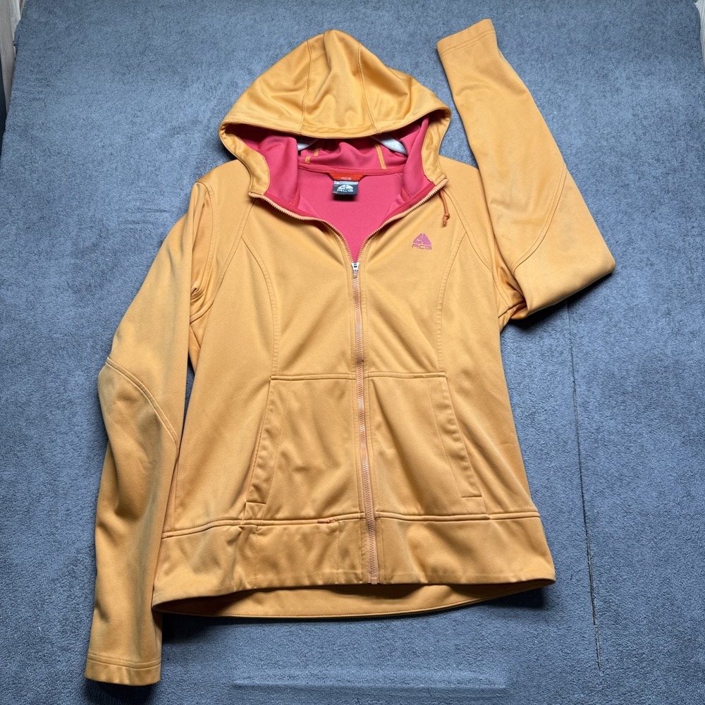 Nike ACG‎ Men's Small Orange Full Zip Hooded Jacket Outdoor Hiking Trailwear